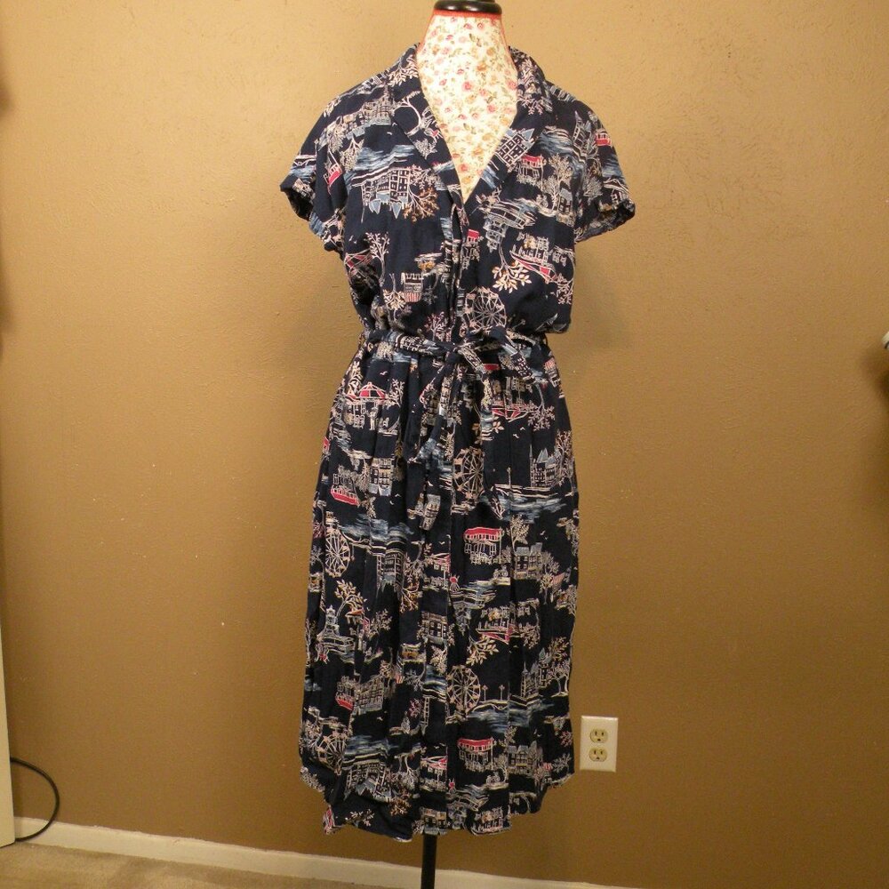 Old Navy Shirt Dress w/ Paris Cafe Scenes Ferris Wheel Sz XL Tall
